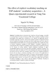 The effect of explicit vocabulary teaching on ESP students’ vocabulary acquisition – A Quasi-Experimental research in Vung Tau Vocational College