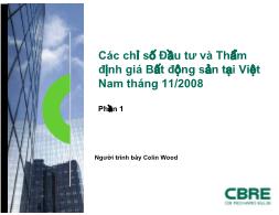 Đề tài Các chỉ số Đầu tư và Thẩm định giá Bất động sản tại Việt Nam tháng 11/2008