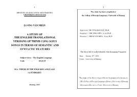 Luận văn A study of the english translational versions of trinh cong son’s songs in terms of semantic and syntactic features