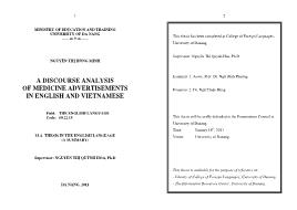 Luận văn A discourse analysis of medicine advertisements in english and vietnamese