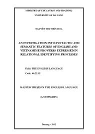 Luận văn An investigation into syntactic and semantic features of english and vietnamese proverbs expressed in relational identifying processes