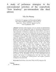 A study of politeness strategies in the conversational activities of the coursebook “New headway” pre-Intermediate (the third edition)