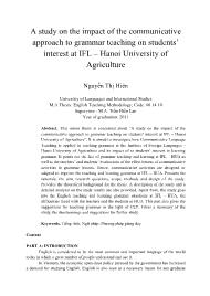 A study on the impact of the communicative approach to grammar teaching on students’ interest at IFL – Hanoi University of Agriculture
