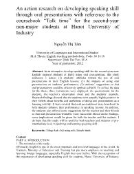 An action research on developing speaking skill through oral presentations with reference to the coursebook “Talk time” for the second-Year non-major students at Hanoi University of Industry