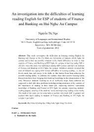 An investigation into the difficulties of learning reading English for ESP of students of Finance and Banking on Hui Nghe An Campus