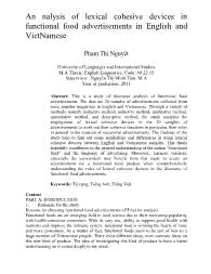 An nalysis of lexical cohesive devices in functional food advertisements in English and VietNamese