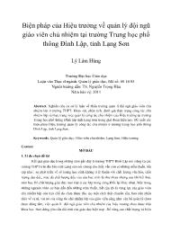 Biện pháp của Hiệu trưởng về quản lý đội ngũ giáo viên chủ nhiệm tại trường Trung học phổ thông Đình Lập, tỉnh Lạng Sơn