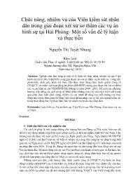 Chức năng, nhiệm vụ của Viện kiểm sát nhân dân trong giai đoạn xét xử sơ thẩm các vụ án hình sự tại Hải Phòng- Một số vấn đề lý luận và thực tiễn