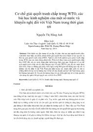 Cơ chế giải quyết tranh chấp trong WTO, các bài học kinh nghiệm của một số nƣớc và khuyến nghị đối với Việt Nam trong thời gian tới