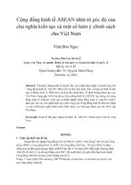 Cộng đồng kinh tế ASEAN nhìn từ góc độ của chủ nghĩa kiến tạo và một số hàm ý chính sách cho Việt Nam