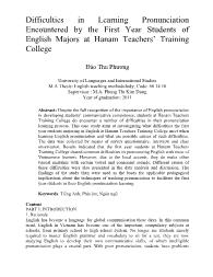 Difficulties in Learning Pronunciation Encountered by the First Year Students of English Majors at Hanam Teachers‟ Training College
