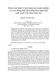 Kiểm soát hành vi lạm dụng của doanh nghiệp có vị trí thống lĩnh thị trường theo pháp luật cạnh tranh Việt Nam hiện nay