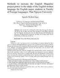 Methods to increase the English Magazine project power in the study of the English written language for English major students at Faculty of Foreign Languages, Thai Nguyen University