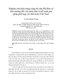 Nghiên cứu hiện trạng công tác thu Phí Bảo vệ môi trường đối với nước thải và đề xuất giải pháp phù hợp với điều kiện Việt Nam