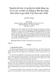 Nguyên tắc bảo vệ quyền lợi chính đáng của vợ và các con khi vợ chồng ly hôn theo luật Hôn nhân và gia đình Việt Nam năm 2000