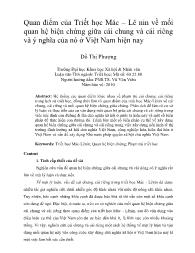 Quan điểm của Triết học Mác – Lê nin về mối quan hệ biện chứng giữa cái chung và cái riêng và ý nghĩa của nó ở Việt Nam hiện nay
