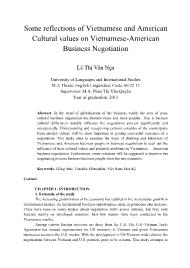 Some reflections of Vietnamese and American Cultural values on Vietnamese-American Business Negotiation