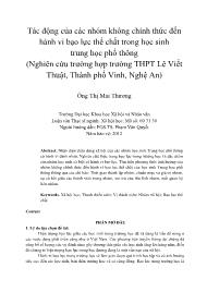 Tác động của các nhóm không chính thức đến hành vi bạo lực thể chất trong học sinh trung học phổ thông (Nghiên cứu trường hợp trường THPT Lê Viết Thuật, Thành phố Vinh, Nghệ An)