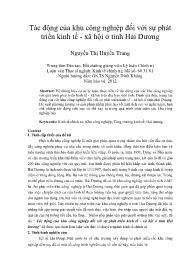 Tác động của khu công nghiệp đối với sự phát triển kinh tế - Xã hội ở tỉnh Hải Dương
