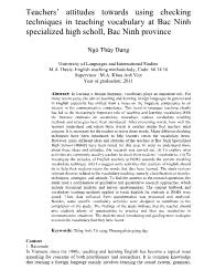Teachers’ attitudes towards using checking techniques in teaching vocabulary at Bac Ninh specialized high scholl, Bac Ninh province