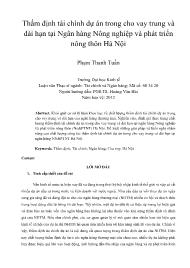 Thẩm định tài chính dự án trong cho vay trung và dài hạn tại Ngân hàng Nông nghiệp và phát triển nông thôn Hà Nội