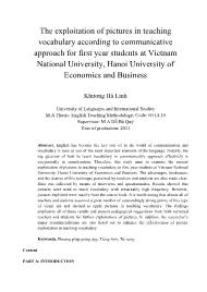 The exploitation of pictures in teaching vocabulary according to communicative approach for first year students at Vietnam National University, Hanoi University of Economics and Business