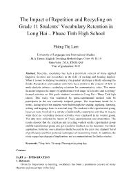 The Impact of Repetition and Recycling on Grade 11 Students‟ Vocabulary Retention in Long Hai – Phuoc Tinh High School