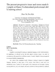 The present progressive tense and errors made b y pupils at Hanoi Technicaland professional skil ls training school