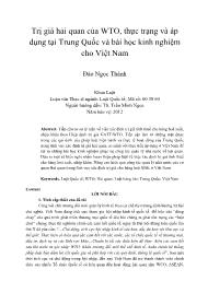 Trị giá hải quan của WTO, thực trạng và áp dụng tại Trung Quốc và bài học kinh nghiệm cho Việt Nam