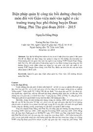 Biện pháp quản lý công tác bồi dưỡng chuyên môn đối với Giáo viên mới vào nghề ở các trường trung học phổ thông huyện Đoan Hùng, Phú Thọ giai đoạn 2010 – 2015