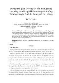 Biện pháp quản lý công tác bồi dưỡng nâng cao năng lực đội ngũ Hiệu trưởng các trường Tiểu học huyện An Lão thành phố Hải phòng