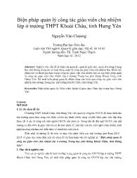 Biện pháp quản lý công tác giáo viên chủ nhiệm lớp ở trường THPT Khoái Châu, tỉnh Hưng Yên