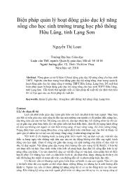 Biện pháp quản lý hoạt động giáo dục kỹ năng sống cho học sinh trường trung học phổ thông Hữu Lũng, tỉnh Lạng Sơn