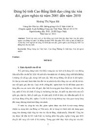 Đảng bộ tỉnh Cao Bằng lãnh đạo công tác xóa đói, giảm nghèo từ năm 2001 đến năm 2010