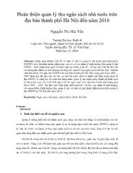 Hoàn thiện quản lý thu ngân sách nhà nước trên địa bàn thành phố Hà Nội đến năm 2010