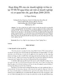Hoạt động PR của các doanh nghiệp và báo in tại TP.HCM (qua khảo sát một số doanh nghiệp và cơ quan báo chí, giai đoạn 2008-2010)
