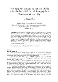 Hoạt động xúc tiến của du lịch Hải Phòng nhằm thu hút khách du lịch Trung Quốc - Thực trạng và giải pháp