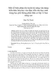 Một số biện pháp rèn luyện kỹ năng vận dụng kiến thức hóa học vào thực tiễn cho học sinh trung học phổ thông phần hữu cơ lớp 12 ban nâng cao