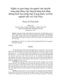 Nghĩa vụ giao hàng của người vận chuyển trong hợp đồng vận chuyển hàng hoá bằng đường biển theo pháp luật Trung Quốc và kinh nghiệm đối với Việt Nam