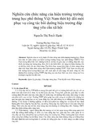 Nghiên cứu chức năng của hiệu trưởng trường trung học phổ thông Việt Nam thời kỳ đổi mới phục vụ công tác bồi dưỡng hiệu trưởng đáp ứng yêu cầu xã hội