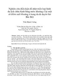 Nghiên cứu điều kiện để phát triển loại hình du lịch chữa bệnh bằng nước khoáng (Tại một số điểm suối khoáng ở trung du & duyên hải Bắc Bộ)