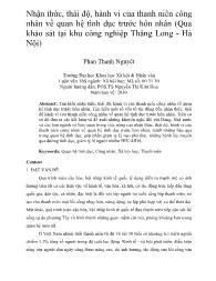 Nhận thức, thái độ, hành vi của thanh niên công nhân về quan hệ tình dục trƣớc hôn nhân (Qua khảo sát tại khu công nghiệp Thăng Long - Hà Nội)