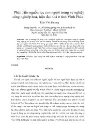 Phát triển nguồn lực con người trong sự nghiệp công nghiệp hoá, hiện đại hoá ở tỉnh Vĩnh Phúc