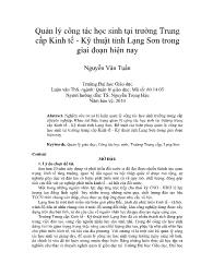 Quản lý công tác học sinh tại trường Trung cấp Kinh tế - Kỹ thuật tỉnh Lạng Sơn trong giai đoạn hiện nay