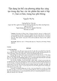 Tận dụng lợi thế của phương pháp đọc sáng tạo trong dạy học các tác phẩm thơ mới ở lớp 11, ban cơ bản, trung học phổ thông