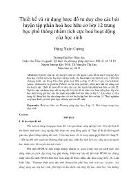 Thiết kế và sử dụng lược đồ tư duy cho các bài luyện tập phần hoá học hữu cơ lớp 12 trung học phổ thông nhằm tích cực hoá hoạt động của học sinh