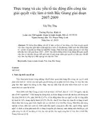 Thực trạng và các yếu tố tác động đến công tác giải quyết việc làm ở tỉnh Bắc Giang giai đoạn 2007-2009