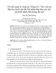 Tổ chức quản lý công tác Thông tin - Thư viện tại Đại học Quốc gia Hà Nội nhằm đáp ứng yêu cầu của kiểm định chất lượng đào tạo