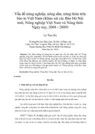 Vấn đề nông nghiệp, nông dân, nông thôn trên báo in Việt Nam (Khảo sát các Báo Hà Nội mới, Nông nghiệp Việt Nam và Nông thôn Ngày nay, 2008 - 2009)