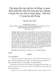 Vận dụng tiếp cận sinh học hệ thống và quan điểm sinh thái, tiến hoá trong dạy học chương Chuyển hóa vật chất và năng lượng - Sinh học 11 trung ho ̣ c phô ̉ thông